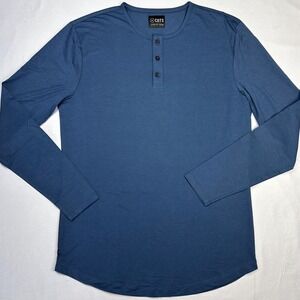 Cuts Shirt Mens Large Blue Long Sleeve Henley Curve Hem‎ Casual Athletic Soft